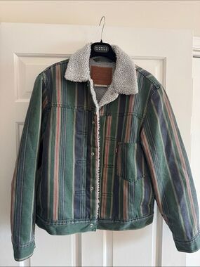 Levi's Green Multi-Stripe Sherpa Collar Trucker Jacket